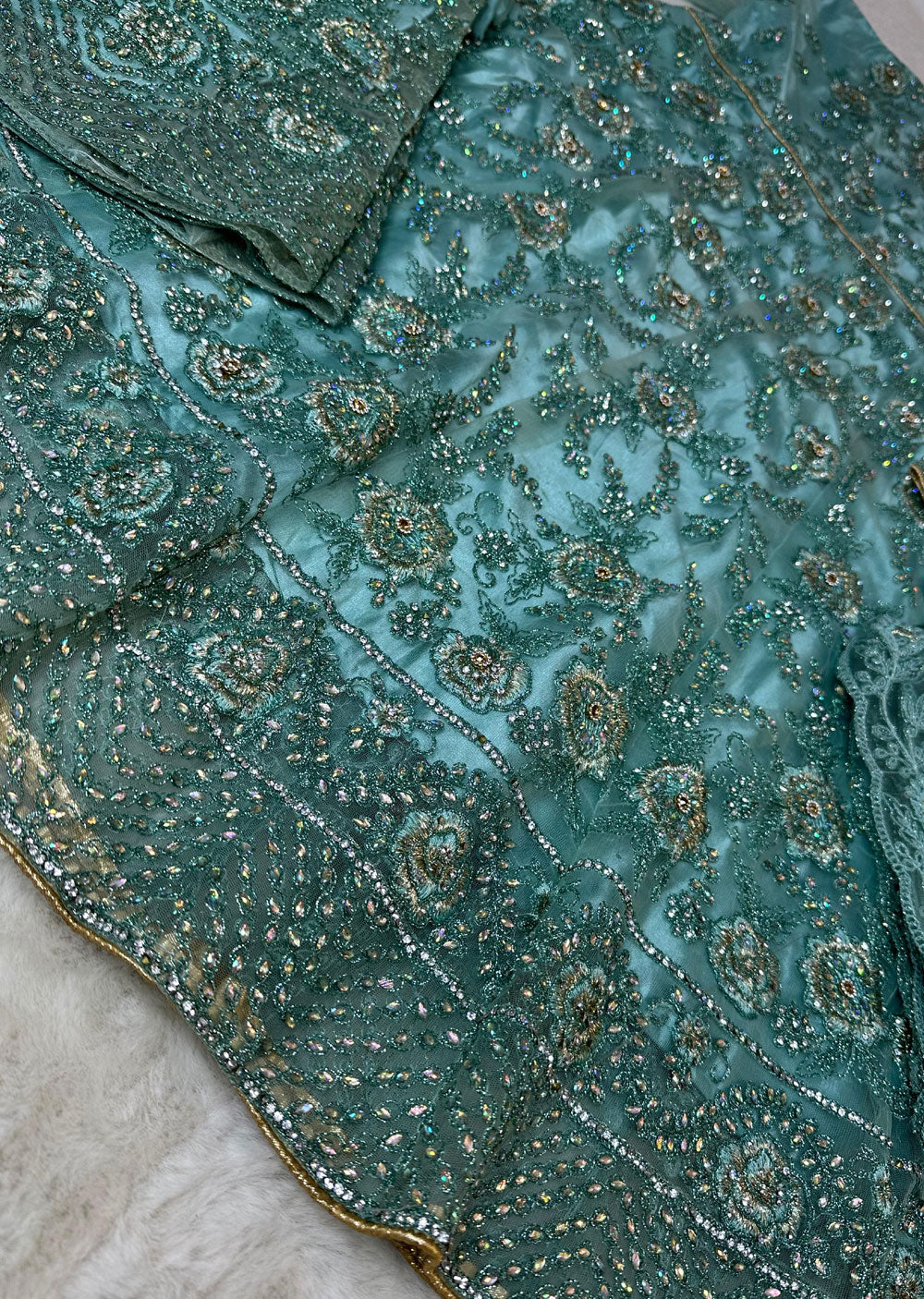 ASF207 Turquoise Semi Stitched Net Suit - Memsaab Online