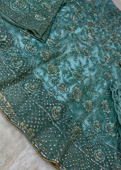 ASF207 Turquoise Semi Stitched Net Suit - Memsaab Online