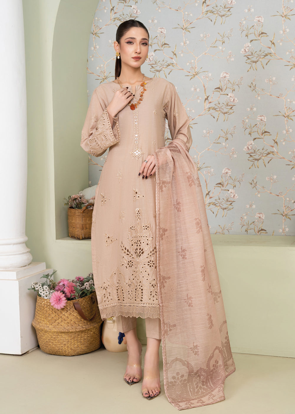 MSBMT-18 - Vanzila -Beige Readymade Outfit - 3 Piece Suit 2025 - Memsaab Online