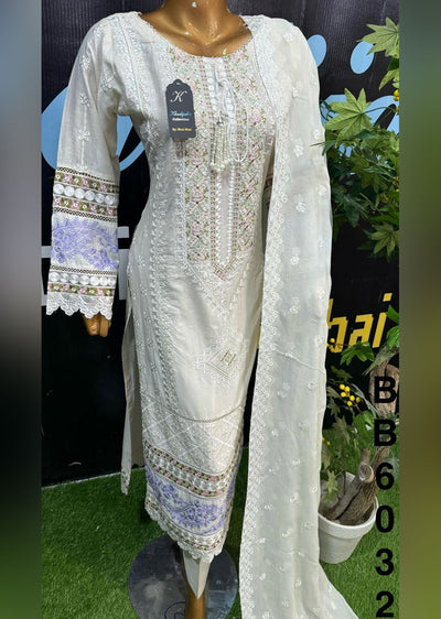 ASK801 Readymade Off White Cotton Suit - Memsaab Online