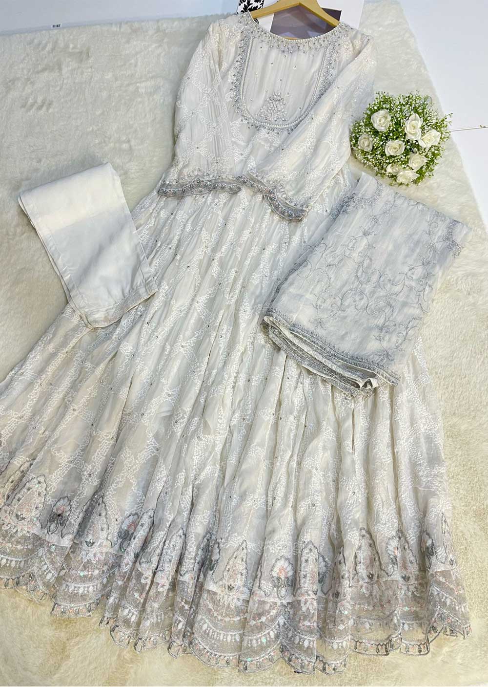 H-1113 White - Chiffon Maxi Dress - Memsaab Online
