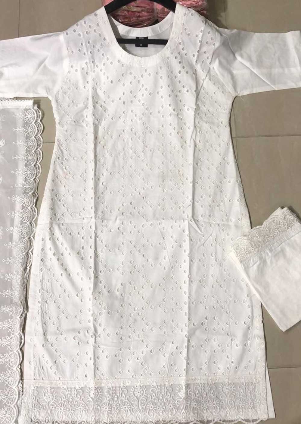 BP1011 White Readymade Cotton Suit - Memsaab Online