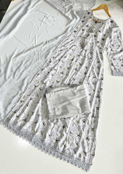 ASF9003 Sheikha Grey Readymade Rayon Printed Gown - Memsaab Online