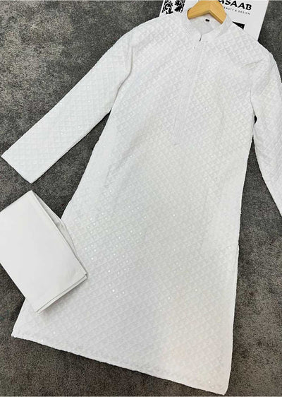 WTH15001 White Mens Kurta Pajama Set - Memsaab Online