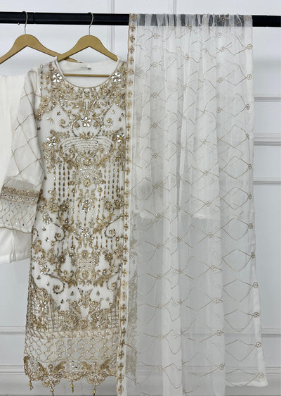 SLM614 Yaya - Readymade White Chiffon Outfit - Memsaab Online