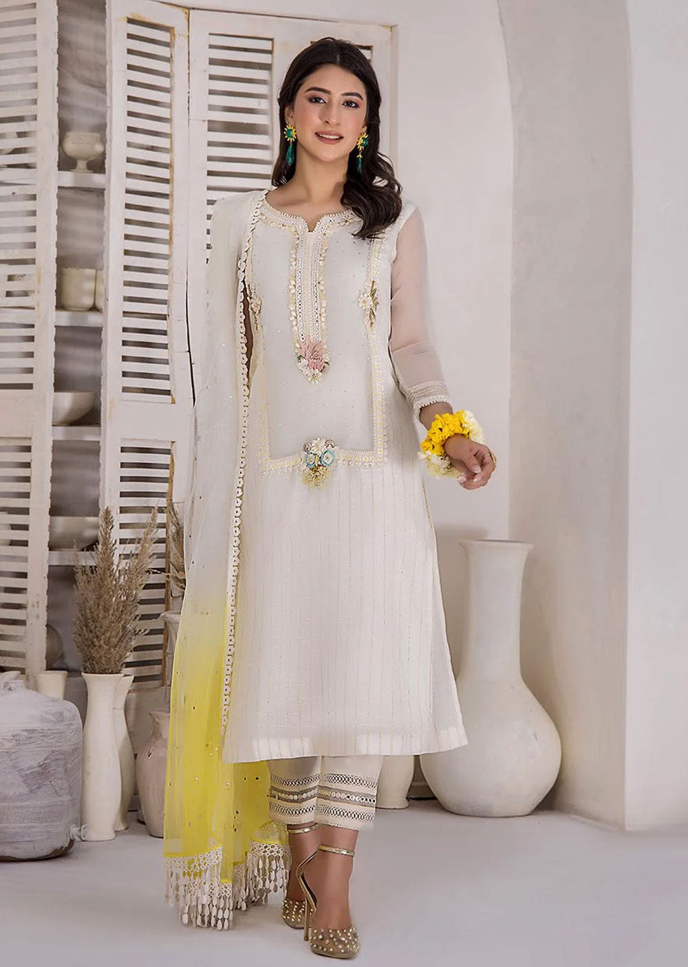 F-141- Offwhite - Readymade - Basics by Khuda Baksh Creations 2024 - Memsaab Online