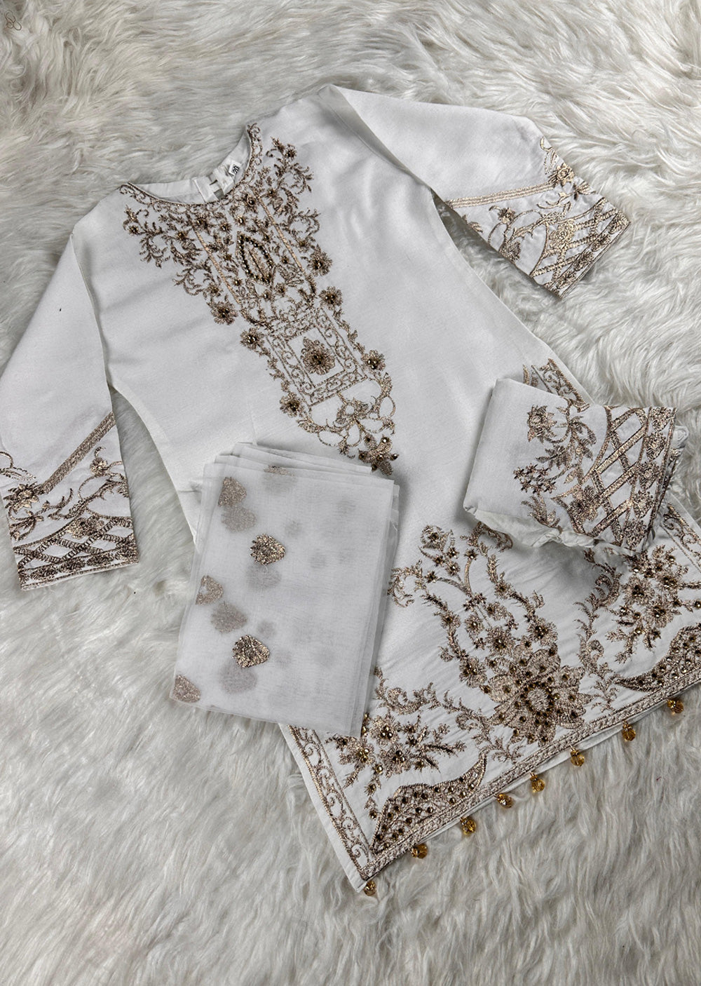 HK282- Suba - White Linen Shararah Suit - Memsaab Online