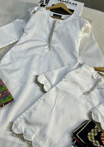 HK265 Zarora - White Readymade Raw Silk Mummy n Me Suit - Memsaab Online
