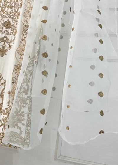 HK282- Suba - White Linen Shararah Suit - Memsaab Online