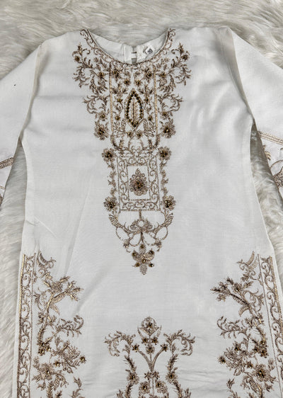 HK282- Suba - White Linen Shararah Suit - Memsaab Online