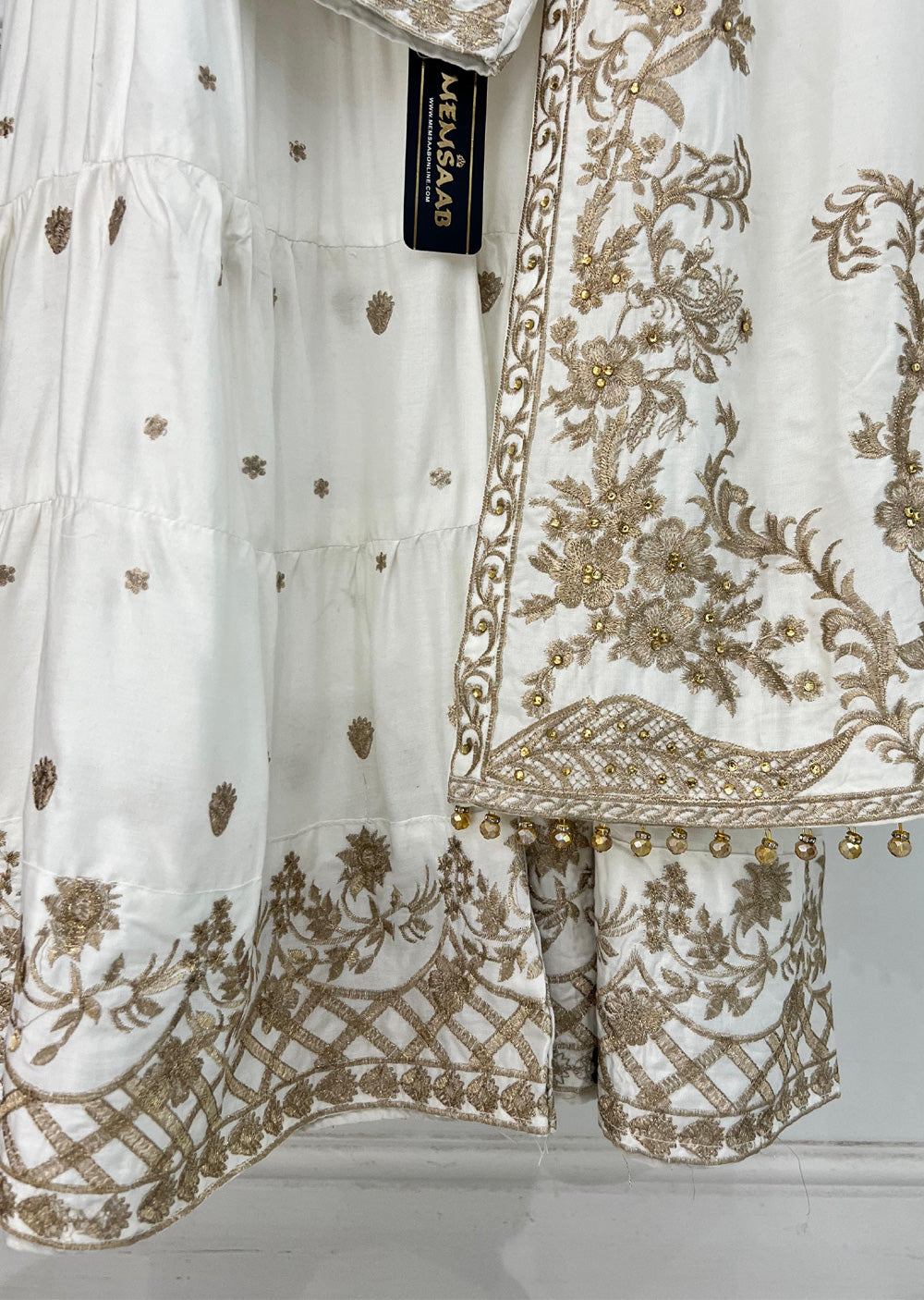 HK282- Suba - White Linen Shararah Suit - Memsaab Online