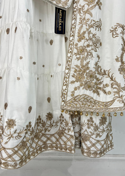 HK282- Suba - White Linen Shararah Suit - Memsaab Online