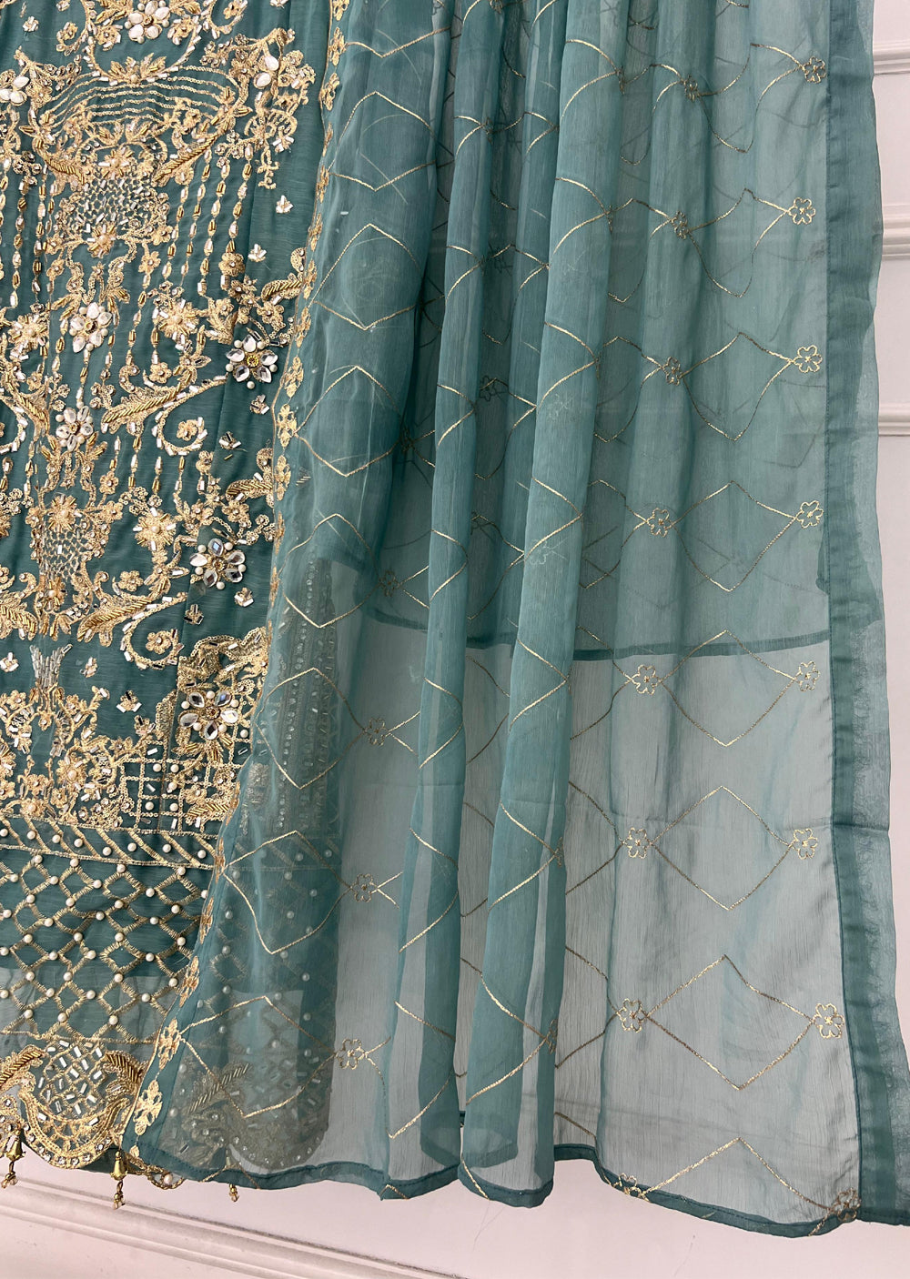 SLM614 Yaya - Readymade Green Chiffon Outfit - Memsaab Online