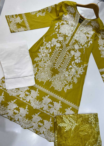 HSS-18 Readymade Mustard Lawn Suit - Memsaab Online