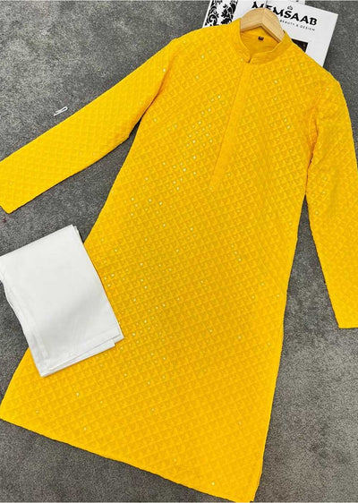 WTH15001 Yellow Mens Kurta Pajama Set - Memsaab Online