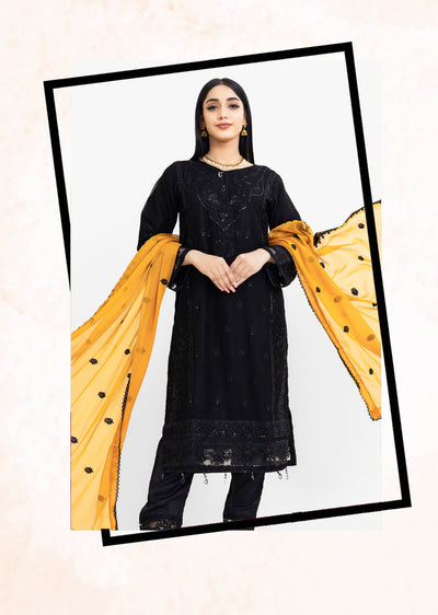 RGZ4018 Readymade Black/Mustard Chiffon suit Mummy and Me - Memsaab Online