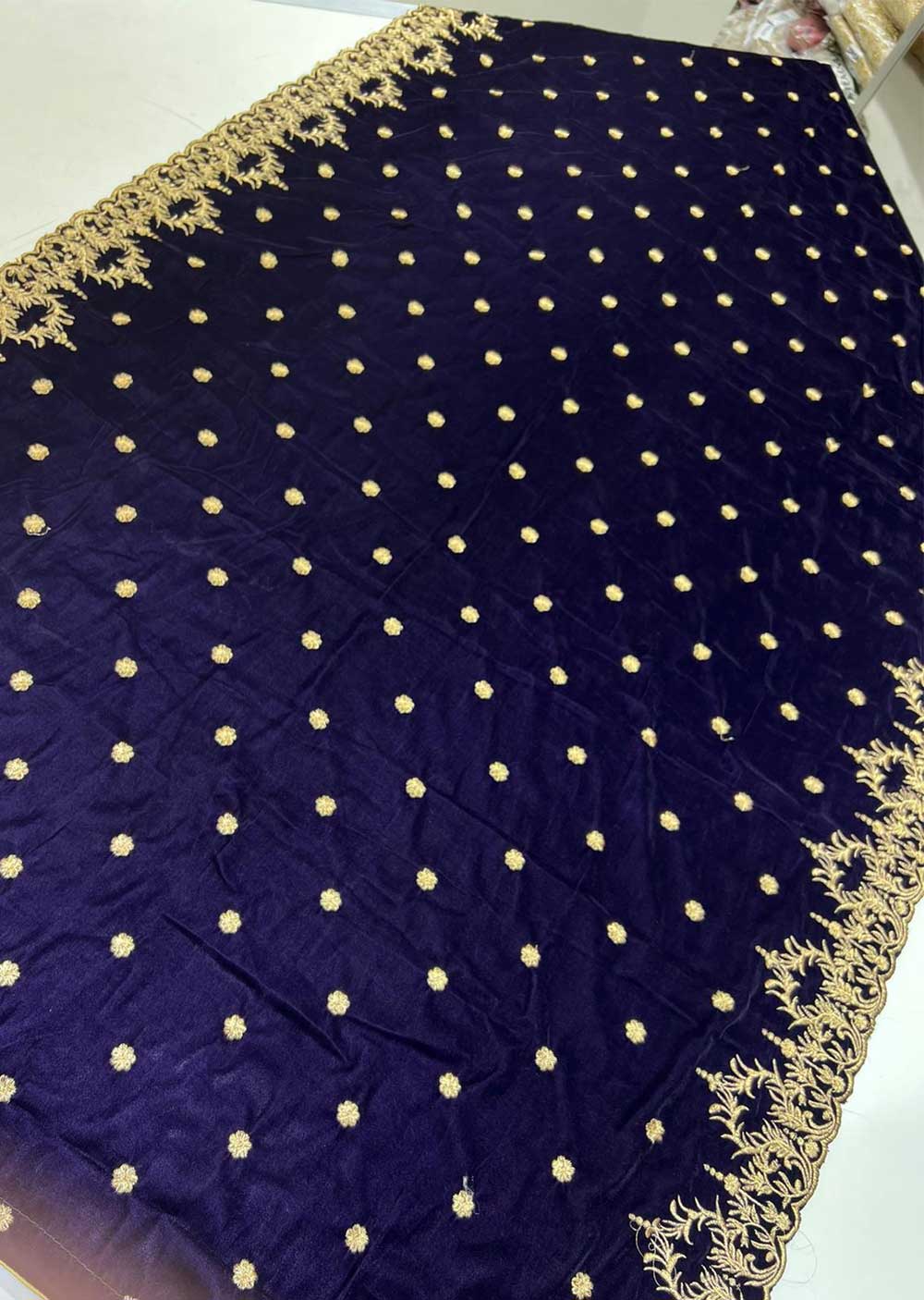 VLT-01 - Purple - Embroidered Velvet Shawl - Memsaab Online