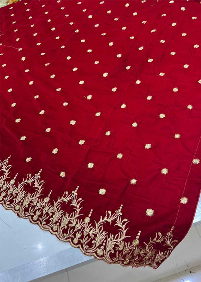 VLT-01 - Red - Embroidered Velvet Shawl - Memsaab Online