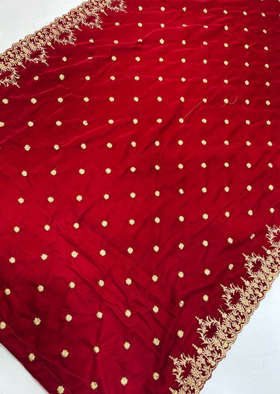 VLT-01 - Red - Embroidered Velvet Shawl - Memsaab Online