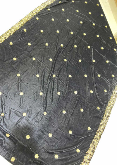 VLT-03 - Black - Embroidered Velvet Shawl - Memsaab Online