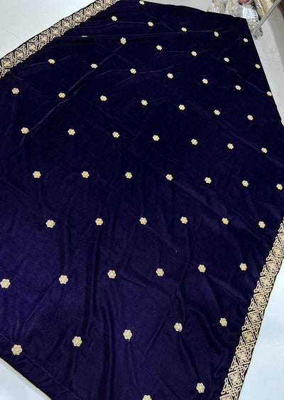 VLT-03 - Purple - Embroidered Velvet Shawl - Memsaab Online