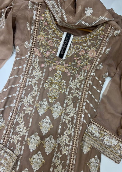 PS0785 Readymade Brown Chiffon Suit - Memsaab Online