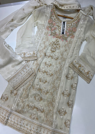 PS0785 Readymade Off White Chiffon Suit - Memsaab Online