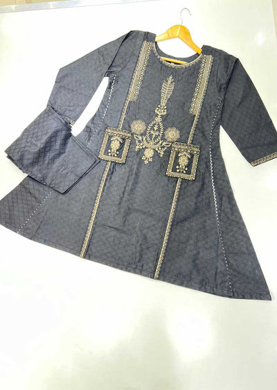 ASZ105 Black Readymade 2 Piece Linen Suit - Memsaab Online