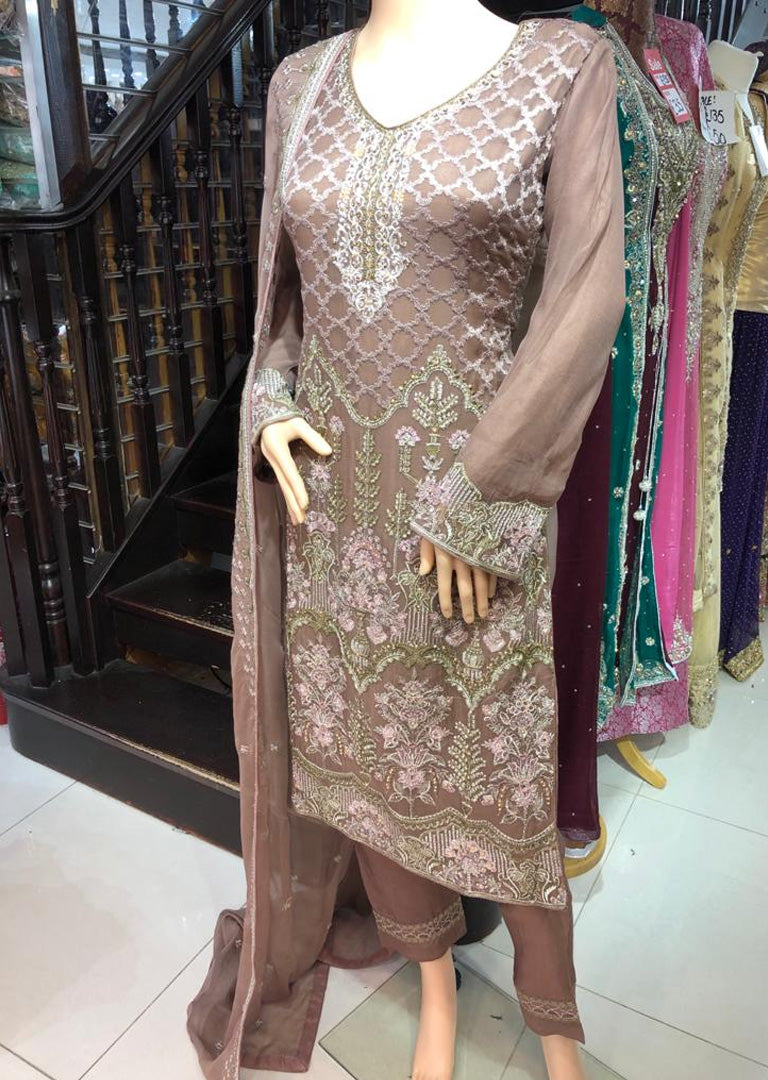 PS1101 Passion - Readymade Brown Chiffon Suit - Memsaab Online