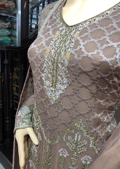 PS1101 Passion - Readymade Brown Chiffon Suit - Memsaab Online