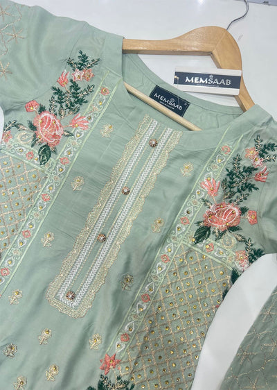 HK110 Safia - Mint Readymade Linen Suit - Memsaab Online