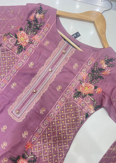 HK110 Safia - Pink Readymade Linen Suit - Memsaab Online