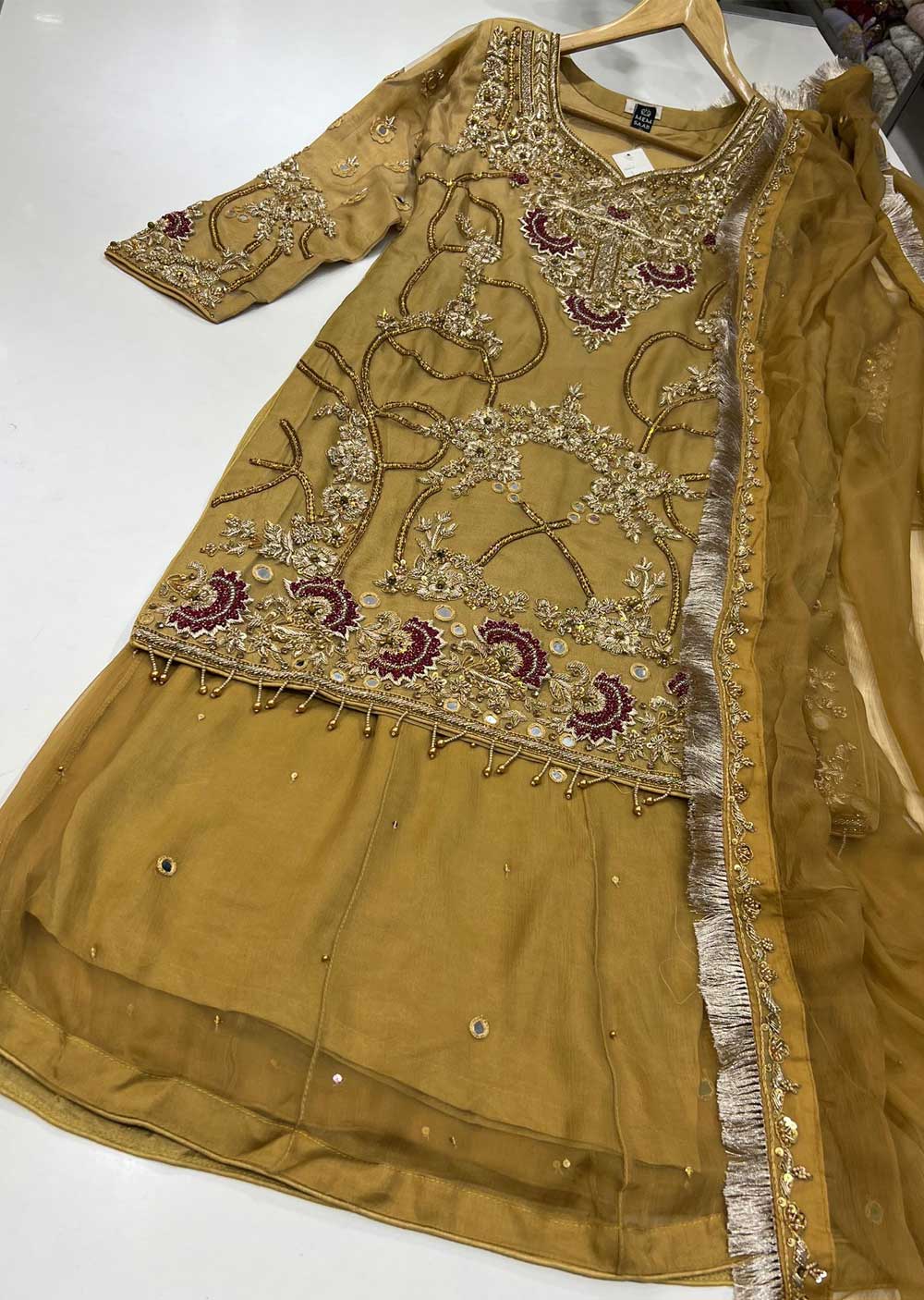 ZN1141 - Gold Wedding Shararah Suit - Memsaab Online