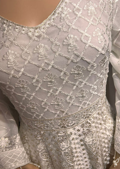 KD1153 - Readymade White Chiffon Dress - Memsaab Online