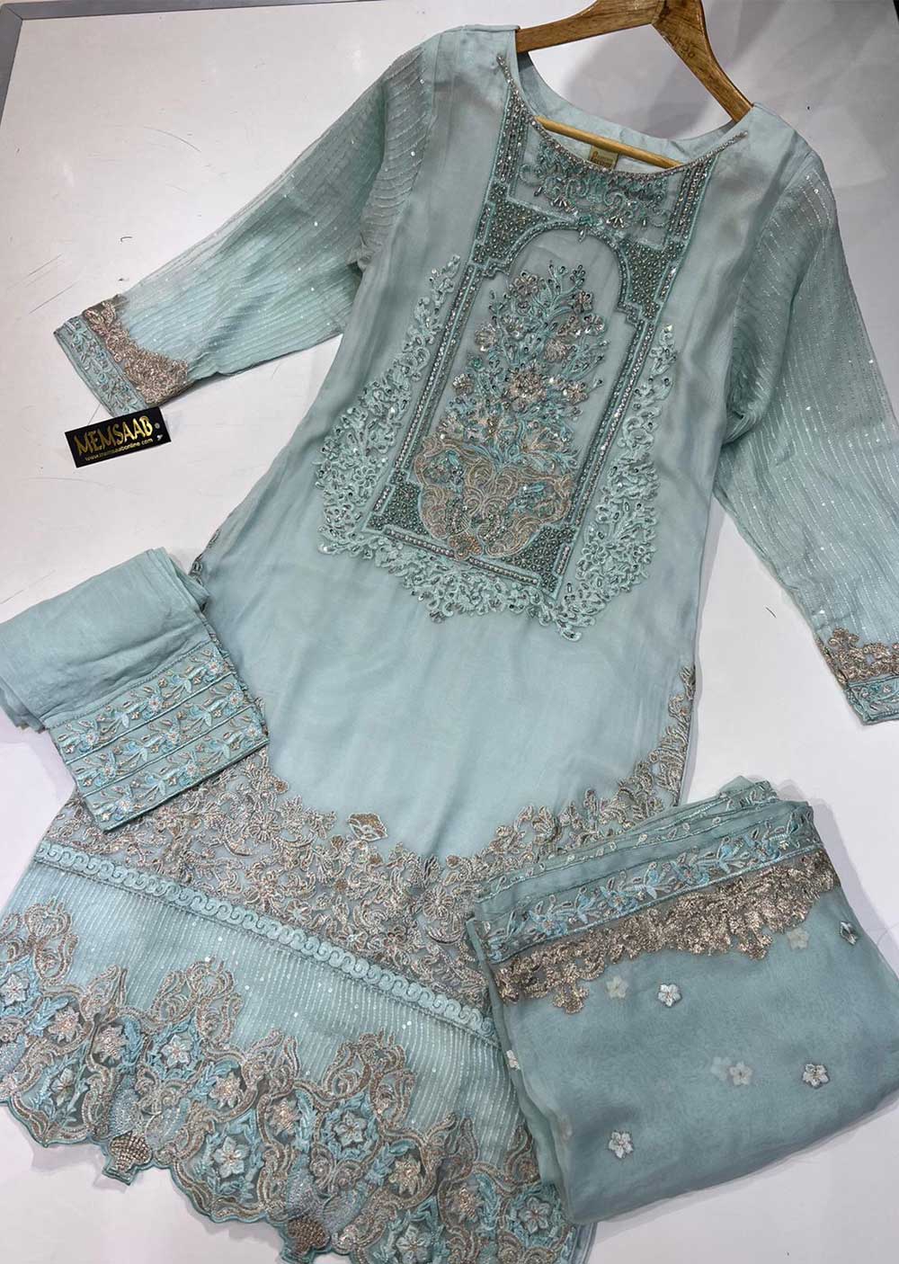 PS1170 Readymade Mint Chiffon Wedding Suit - Memsaab Online