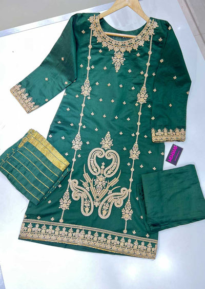 KLD119 Green Readymade Cotton Net Suit - Memsaab Online