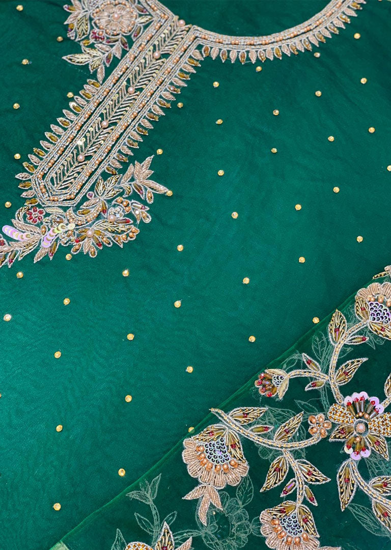 KR5603 Green Unstitched Organza Wedding Suit - Memsaab Online
