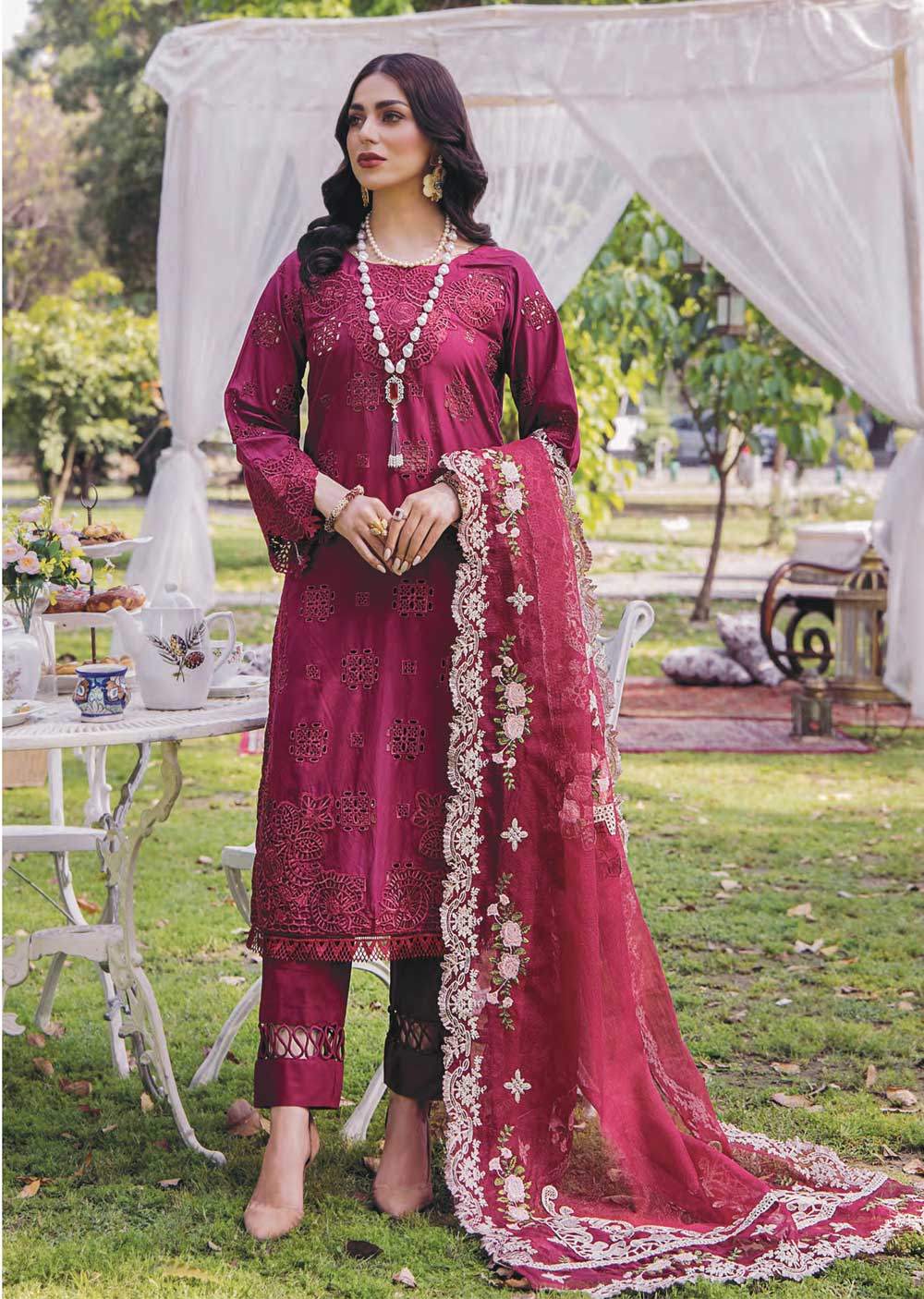 EAA-511 - Unstitched - Eshaisha Festive Lawn Embroidered Collection 2023 - Memsaab Online