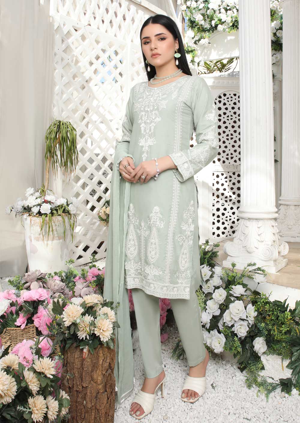 HK156 Lazza - Readymade Green Linen Suit - Memsaab Online