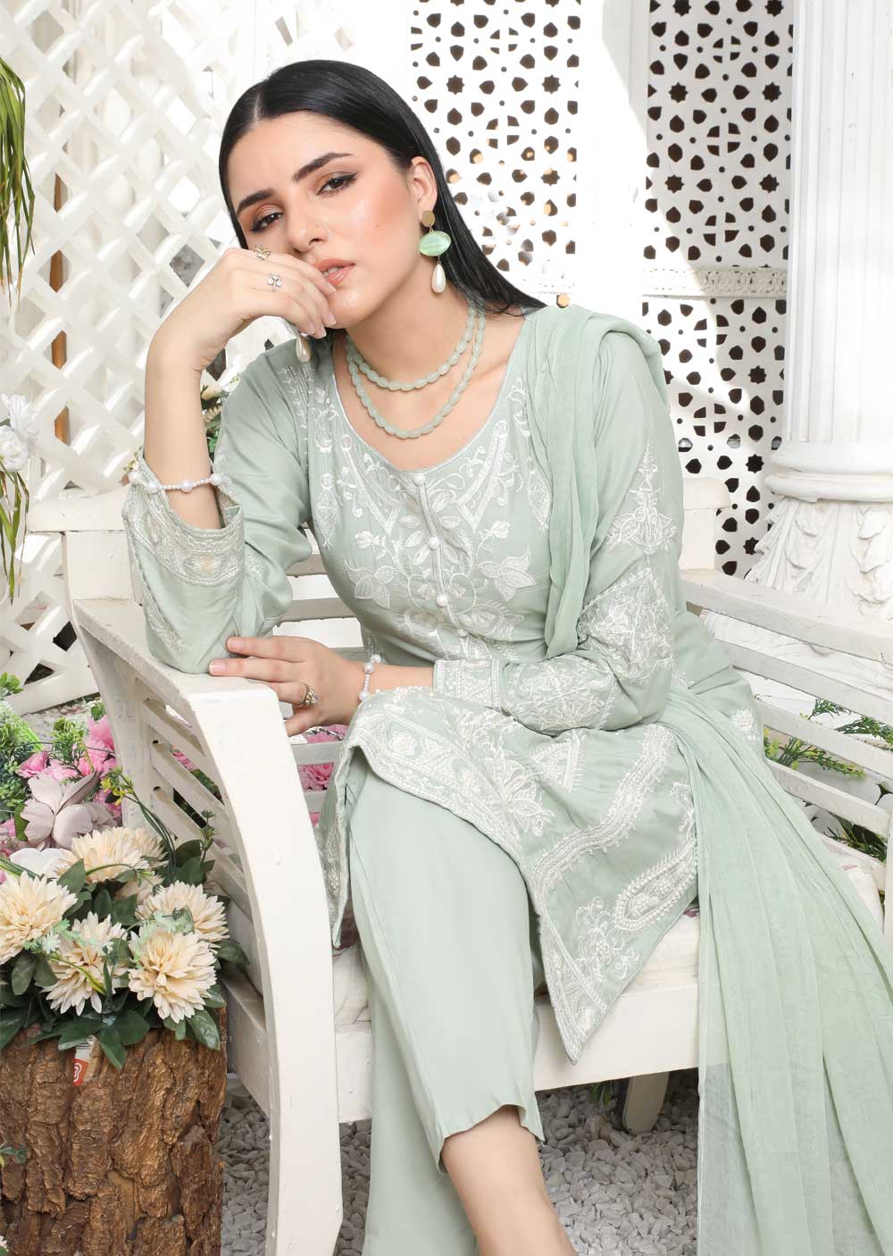 HK156 Lazza - Readymade Green Linen Suit - Memsaab Online