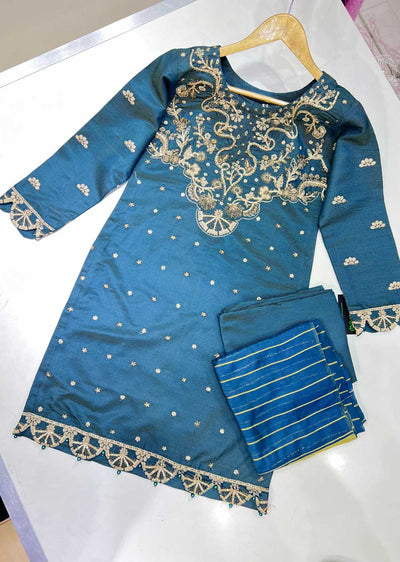 KLD121 Teal Readymade Winter Cotton Net Suit - Memsaab Online