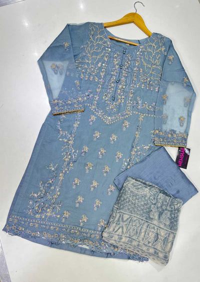 KLD125 Blue Readymade Organza Suit - Memsaab Online