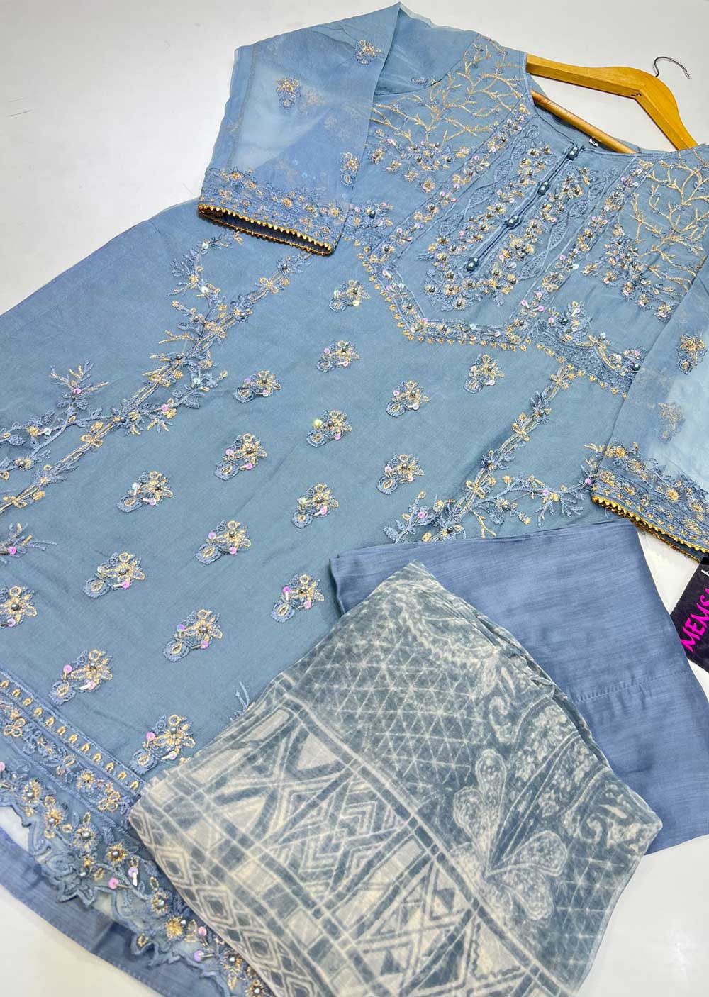 KLD125 Blue Readymade Organza Suit - Memsaab Online