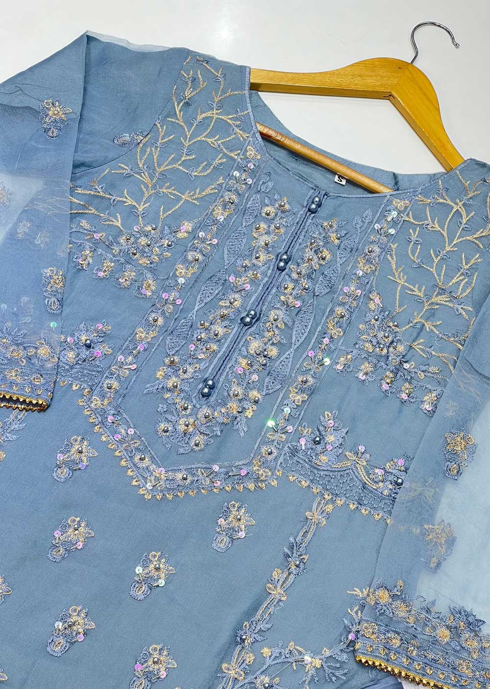 KLD125 Blue Readymade Organza Suit - Memsaab Online