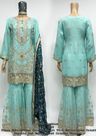 RMW-1268 Turquoise Readymade Chiffon Suit - Memsaab Online