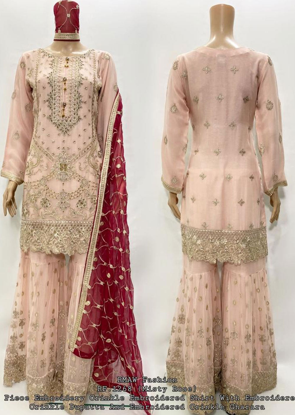 RMW-1268 Pink Readymade Chiffon Suit - Memsaab Online