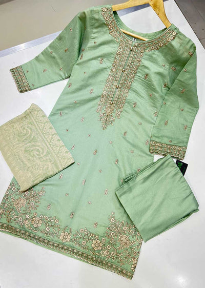 KLD126 Mint Readymade Winter Cotton Net Suit - Memsaab Online