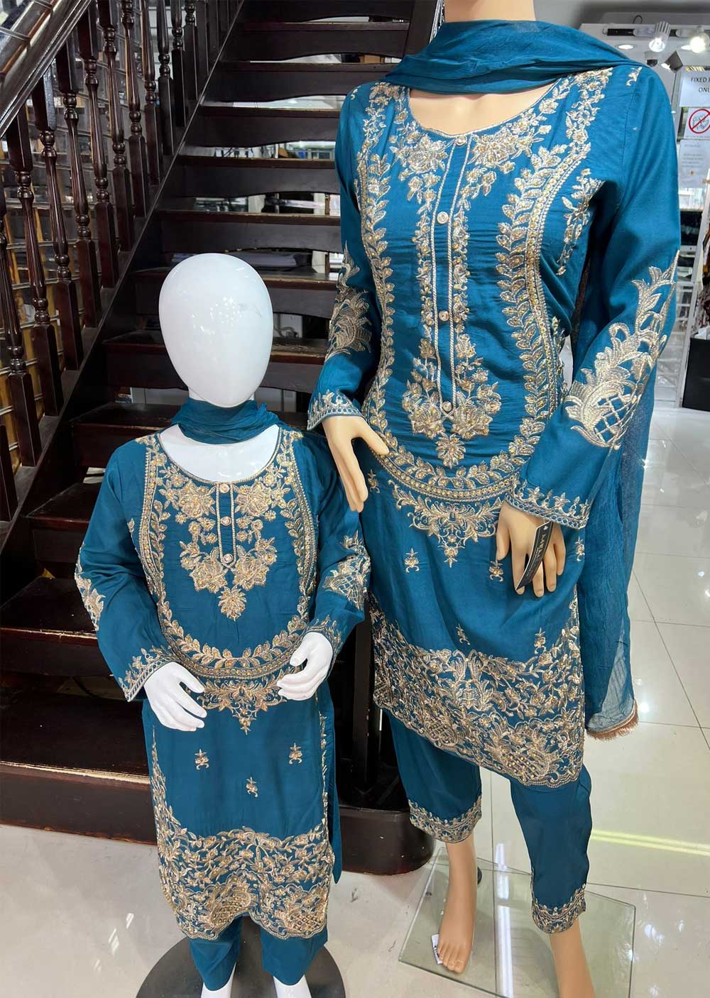 HK126 Habiba Teal Readymade Mother & Daughter Suit - Memsaab Online
