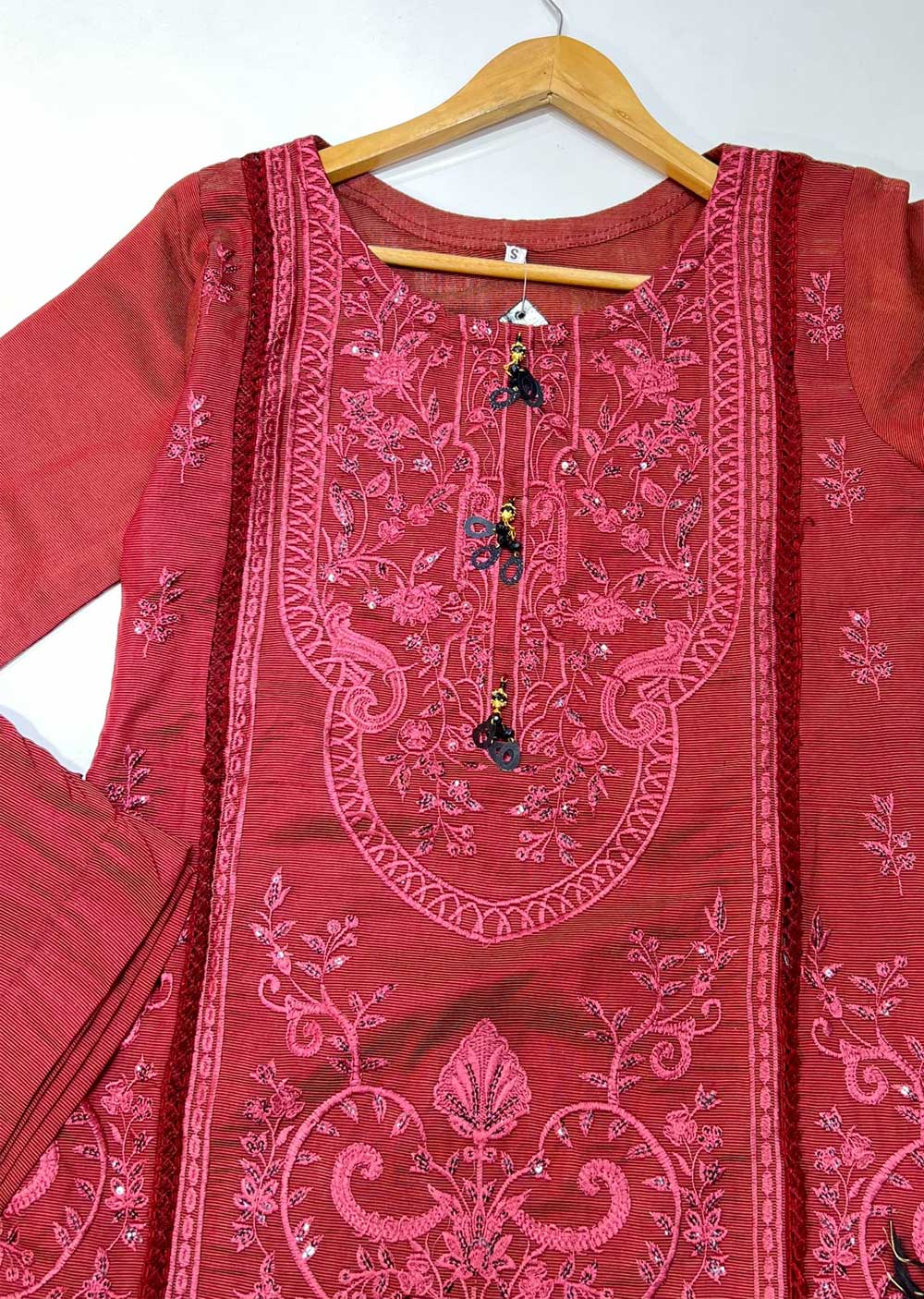 KLD127 Red Readymade Winter Cotton Net Suit - Memsaab Online