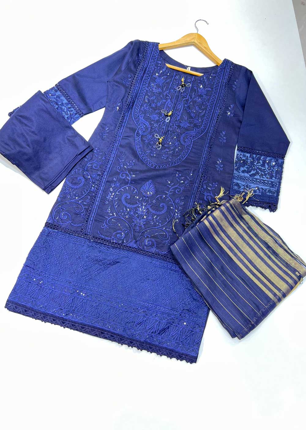 KLD127 Navy Readymade Winter Cotton Net Suit - Memsaab Online